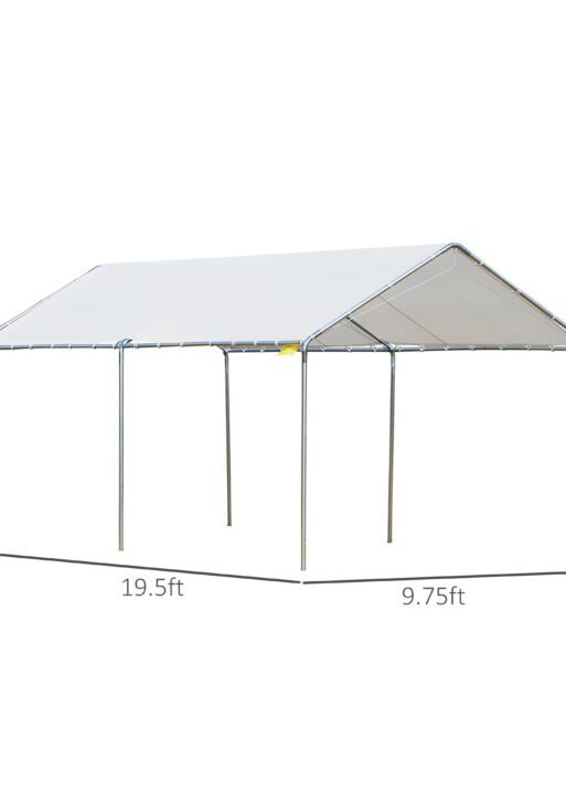 9.6' x 19.5' Carport Heavy Duty Galvanized Car Canopy w/ Included Anchor Kit, 3 Reinforced Steel Cables, White
