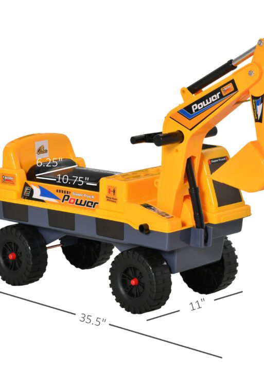 No Power 2 in 1 Ride On Excavator with Helmet and Claw, Construction Truck Set, Multi-Functional Digger with Storage, Light and Music, Yellow
