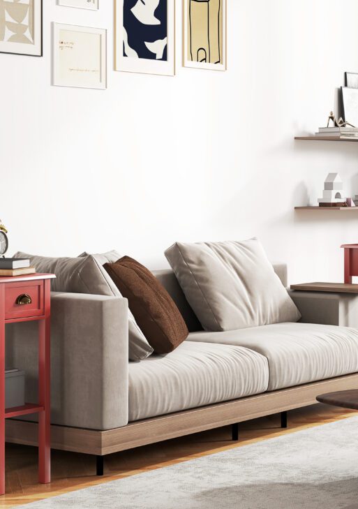 2-Tier Side Tables Set of 2 with Drawer and Shelf, 2 Pieces End Tables for Living Room and Hallway, Red