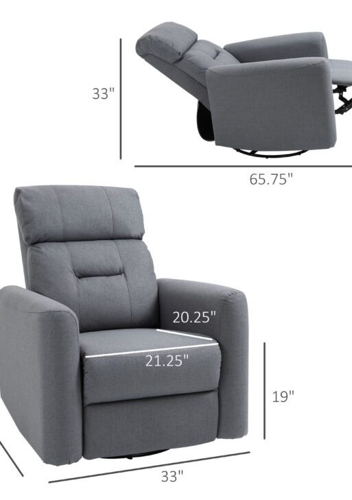 Manual Recliner Swivel Rocker Chair Theater Chair Single Sofa with Linen Fabric for Living Room Bedroom, Grey