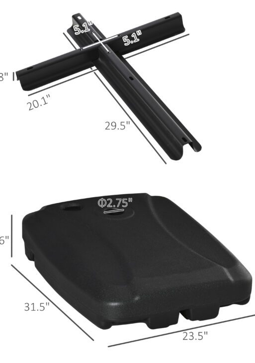 Cantilever Offset Umbrella Base Portable Square Parasol Weights with Wheels, Water and Sand Filled, Up to 165 lbs, Black