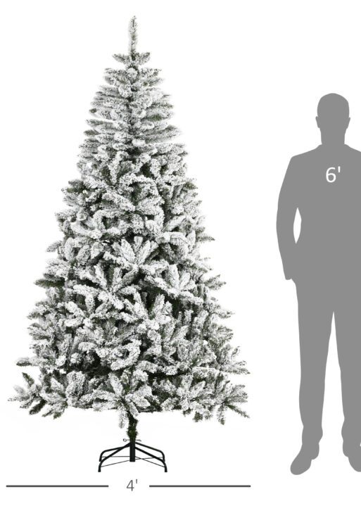 7.5' Tall Unlit Snow Flocked Pine Artificial Christmas Tree with Realistic Branches, Green