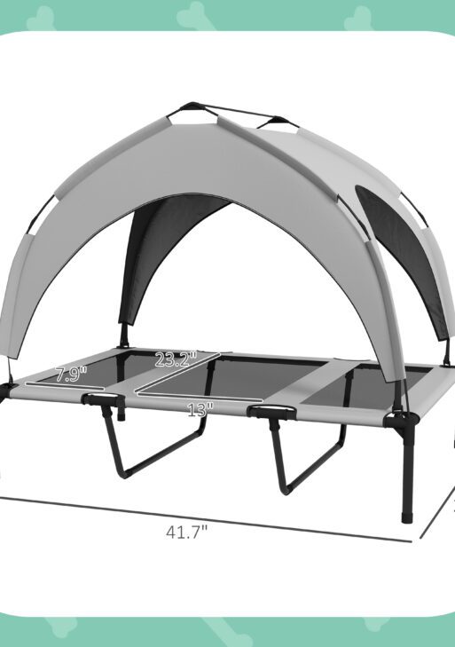 Elevated Dog Bed with Canopy, Raised Outdoor Pet Bed for Camping with Washable Breathable Mesh, 42" x 30" x 37"