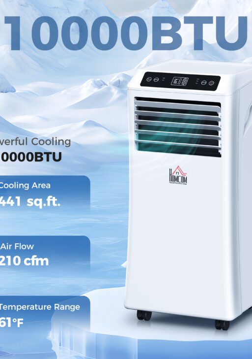 10000 BTU Portable Air Conditioner for Rooms Up to 441 Sq. Ft., 3-in-1 AC Unit with Cooling Fan, Dehumidifier, Sleep Mode, Remote Control, 24H Timer, Window Installation Kit, White