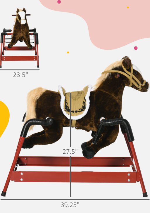 Kids Spring Rocking Horse, Ride on Horse for Girls and Boys with Animal Sounds, Plush Animal Ride-on Toy with Soft Feel, Interactive Toy for Kids, Dark Brown