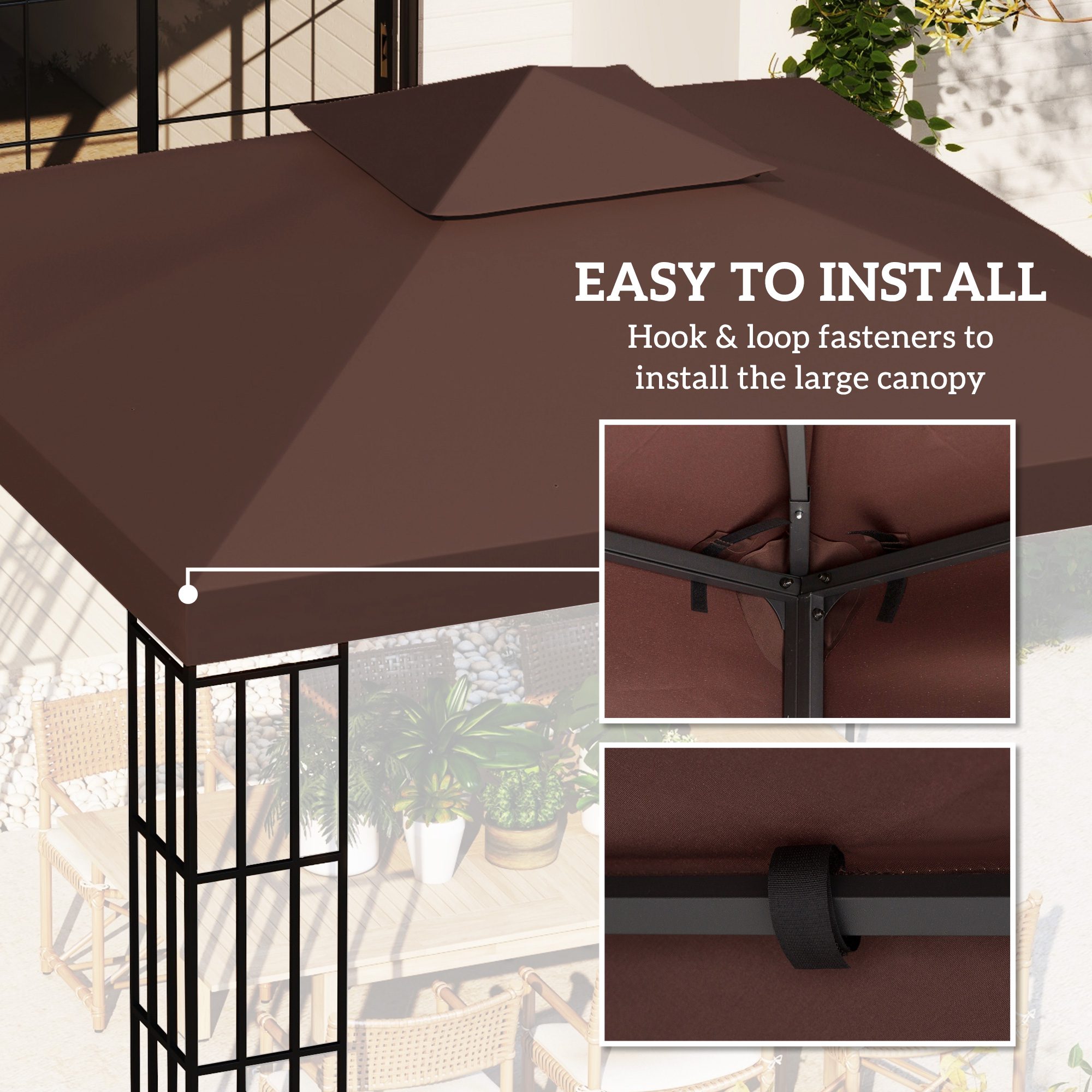 Gazebo Replacement Canopy for Model 01 -0153, 2-Tier Top Cover for 9.84' x 9.84' Gazebo, Coffee (TOP ONLY) - Image 3