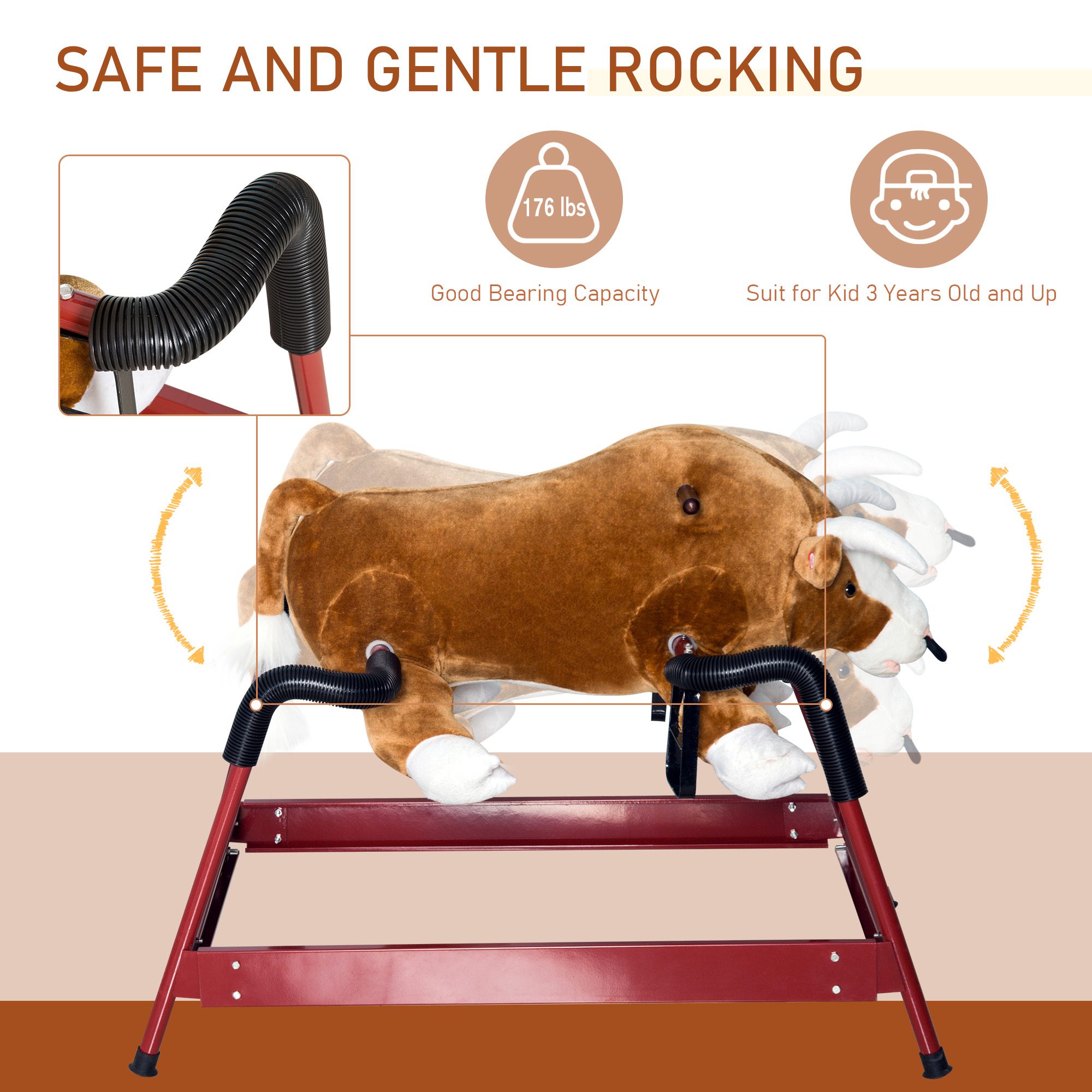 Kids Spring Rocking Horse Rodeo Bull Style with Realistic Sounds for Children over 3 Years Old - Image 2