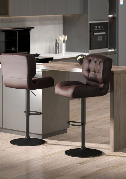 Bar Height Bar Stools Set of 2 with Adjustable Seat, Adjustable Swivel Barstools with Thick Padded Cushion and Metal Footrest for Home Bar, Brown