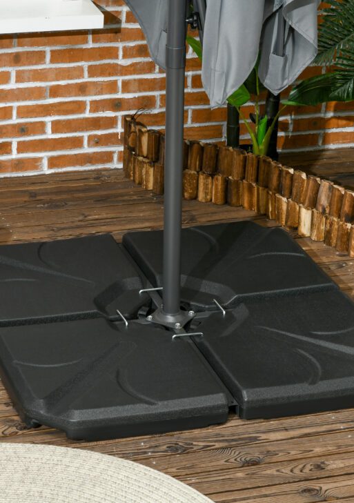 4 Pieces Patio Umbrella Base, Outdoor Cantilever Offset Umbrella Weights w/ U-Locking, 123 lb. Capacity Water or 158 lb. Capacity Sand, Black