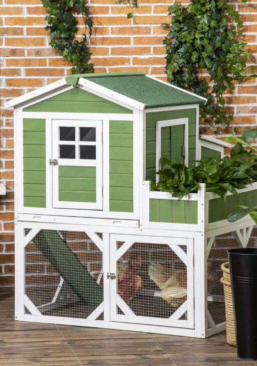 49" Small Chicken Coop Hen House with Garden Space, Chicken House Outdoor Run Cage with Weather Protection, 2-4 Birds, Green