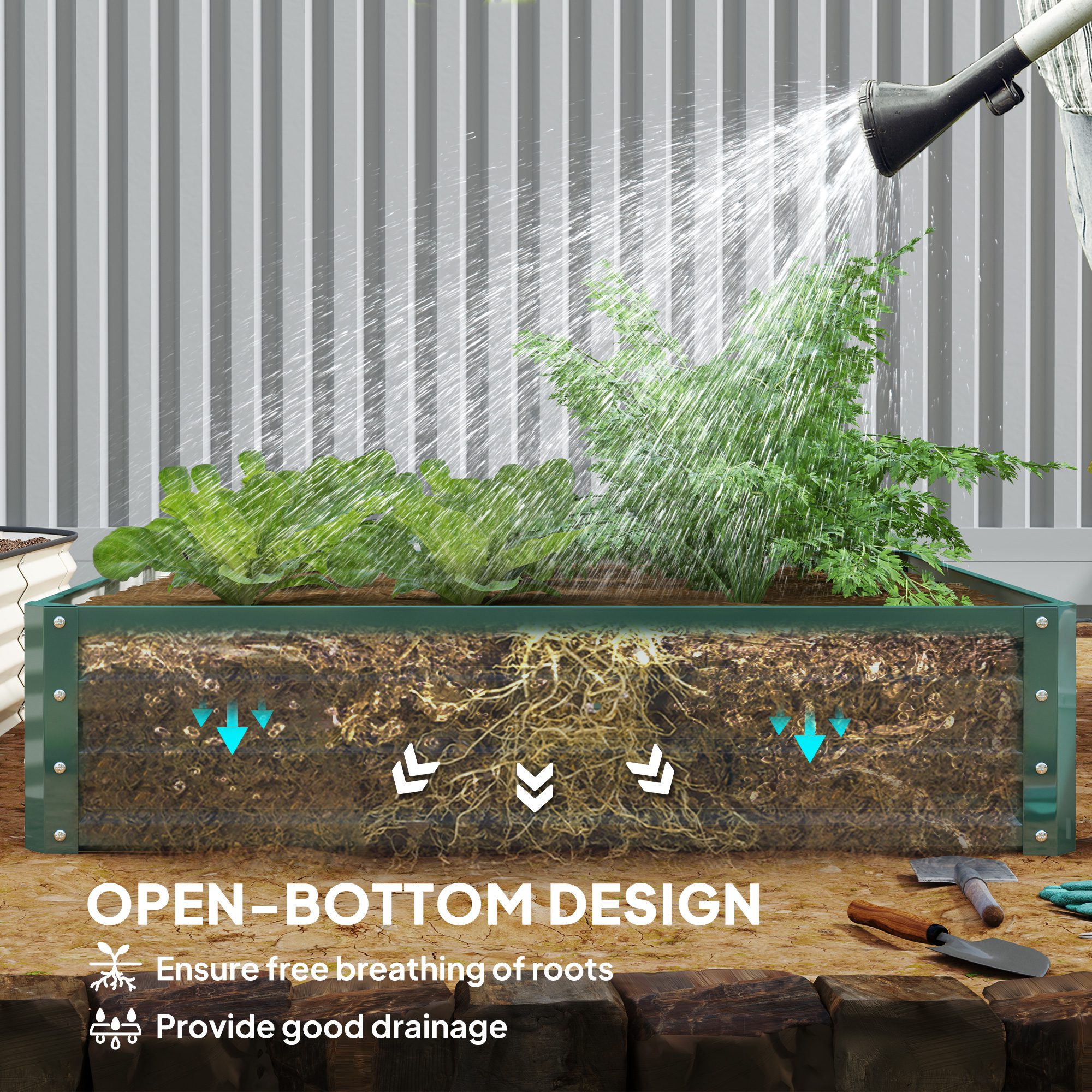 Galvanized Raised Garden Bed, 4' x 4' x 1' Metal Planter Box, for Growing Vegetables, Flowers, Herbs, Succulents, Green - Image 4