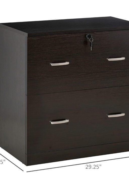2-Drawer File Cabinet with Lock and Keys, Lateral Storage Filing Cabinet with Hanging Bar for Letter Size, Home Office, Espresso