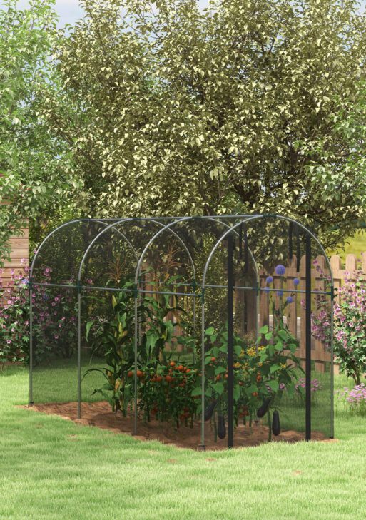 Galvanized Steel Crop Cage, Plant Protection Tent with Zippered Door, 4' x 12', Black