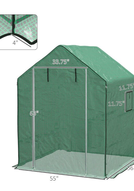 01-0472 Replacement Cover, 55" x 56.25" x 74.75" Walk-in Greenhouse Cover Reinforced Anti-Tear PE Hot House Cover, Green