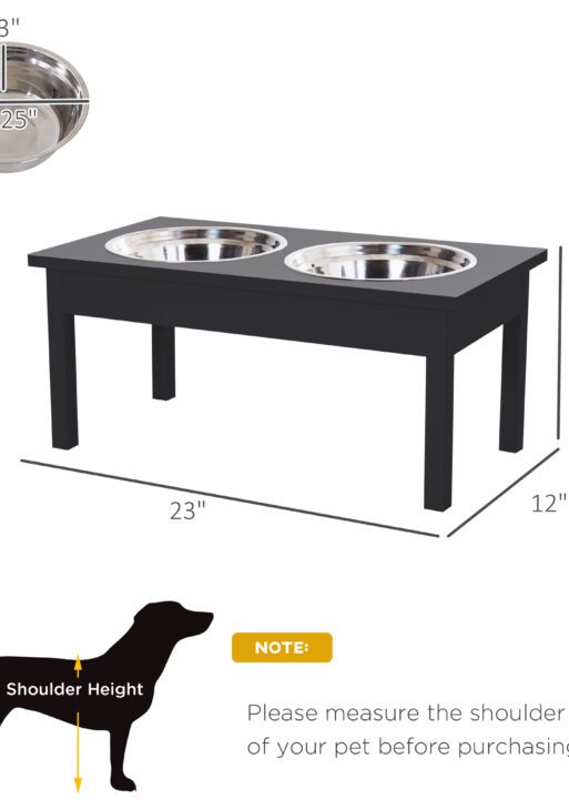 23" Wooden Heavy Duty Dog Food Bowls Pet Elevated Feeding Station -Black
