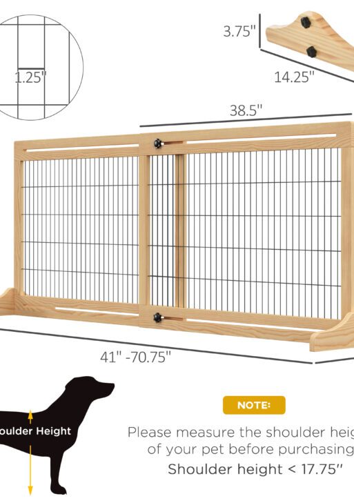 71" W x 27" H Extra Wide Freestanding Pet Gate with Adjustable Length Dog, Cat, Barrier for House, Doorway, Hallway, Natural