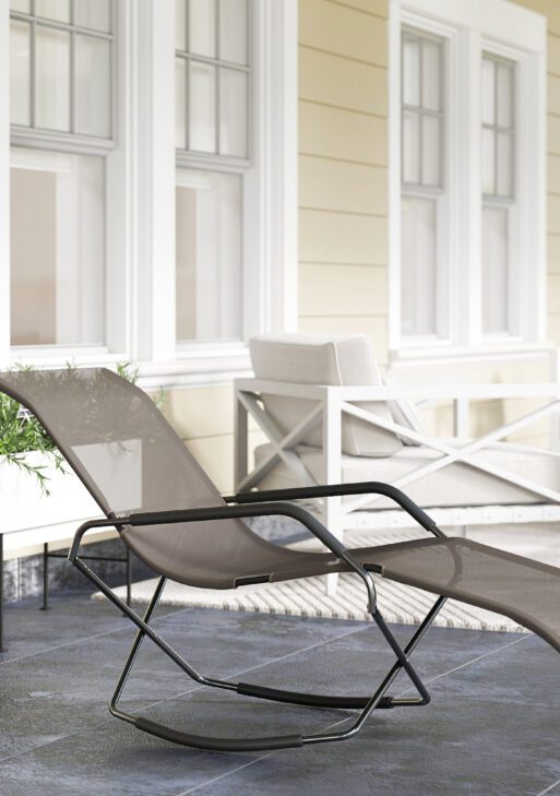 Outdoor Folding Rocking Chair, Foldable Chaise Lounge Pool Chair, Zero Gravity Lounge Chair with Armrests for Sun Tanning, Sunbathing, Rocker for Patio, Lawn, Beach, Brown