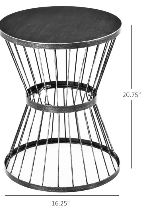 16" Steel Patio Side Table, Garden End Table with Hourglass Design, Accent Table for Outdoor and Indoor Use, Distressed Black