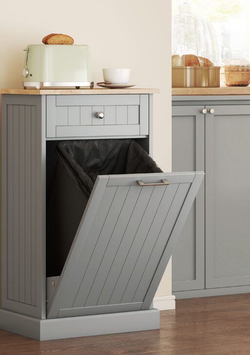 Kitchen Tilt Out Trash Bin Cabinet Free Standing Recycling Cabinet Trash Can Holder With Drawer, Gray