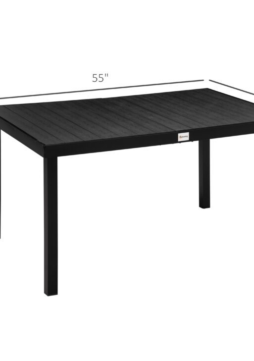 Outdoor Dining Table for 6 Person, Rectangular Patio Table, Aluminum Metal Legs for Garden, Lawn, Patio, Woodgrain Black
