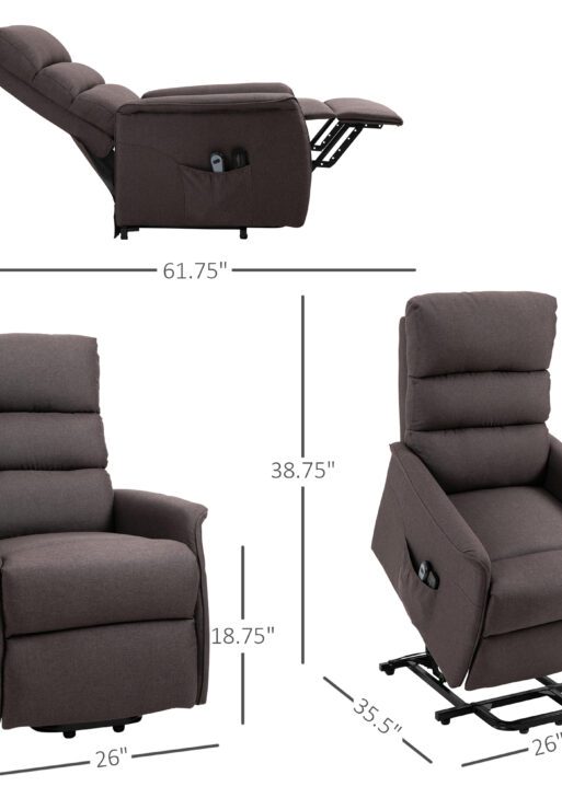 Power Lift Assist Recliner Chair for Elderly with Remote Control, Linen Fabric Upholstery, Brown