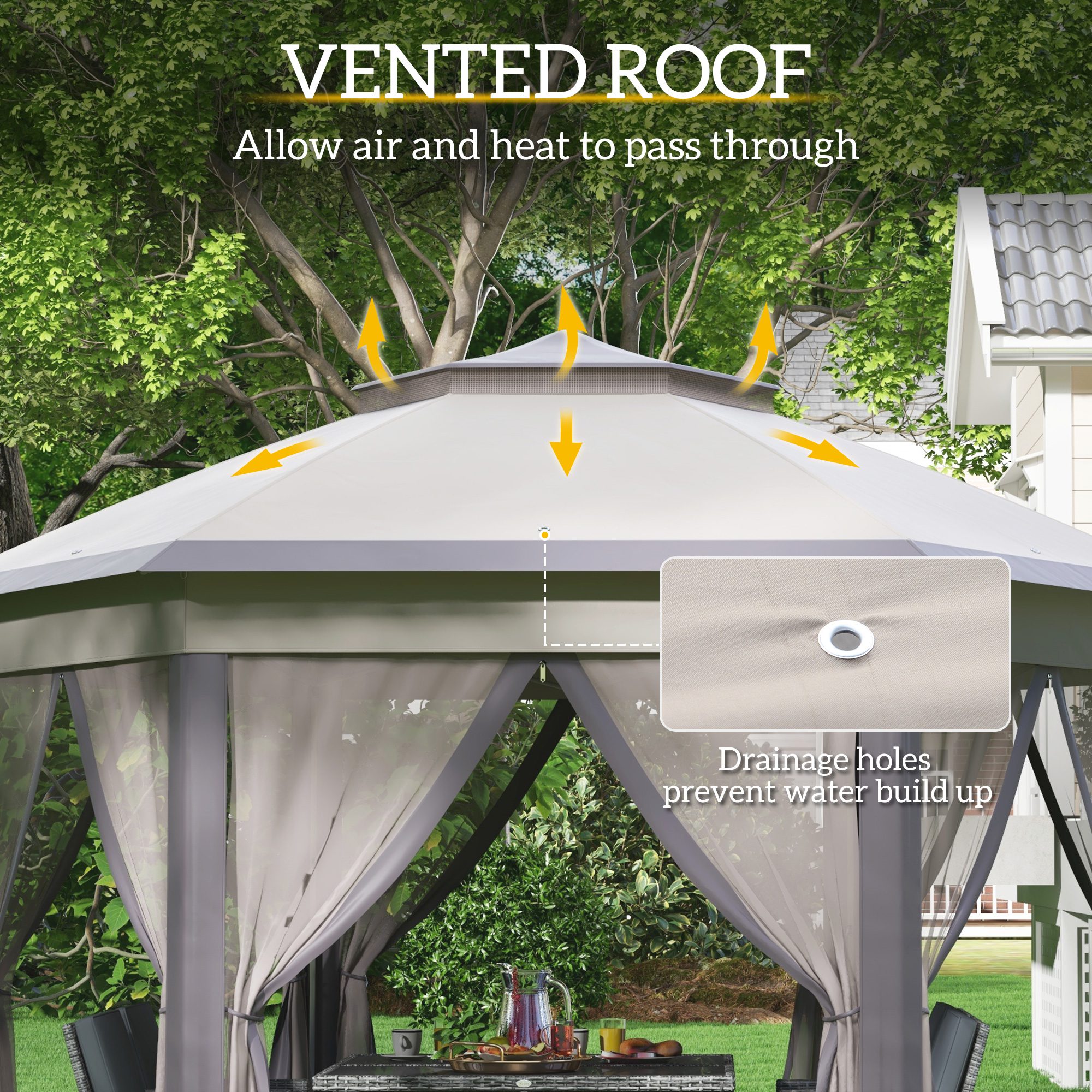 13' x 13' Pop Up Gazebo Hexagonal Canopy Shelter with 6 Zippered Mesh Netting for Patio Backyard Garden Wedding Party - Image 3