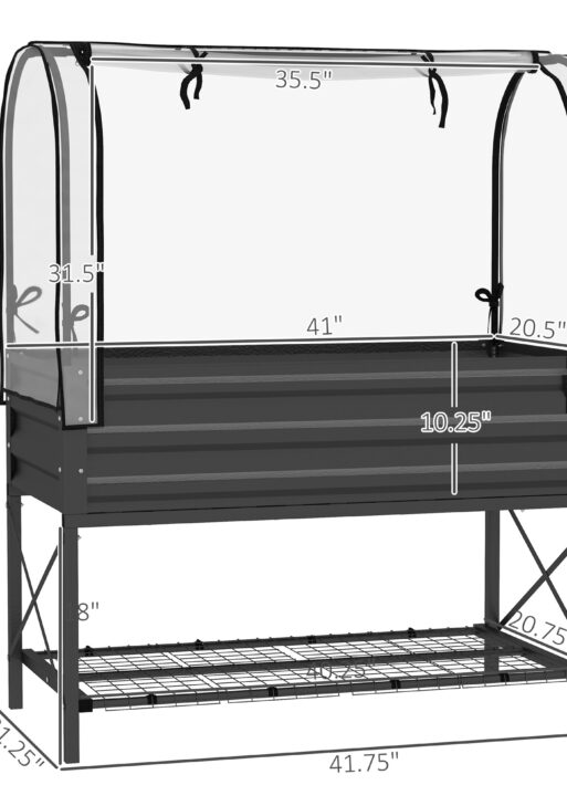Raised Garden Bed with Legs and Cover, Metal Elevated Planter Box with Bottom Shelf and Liner for Vegetables, Black
