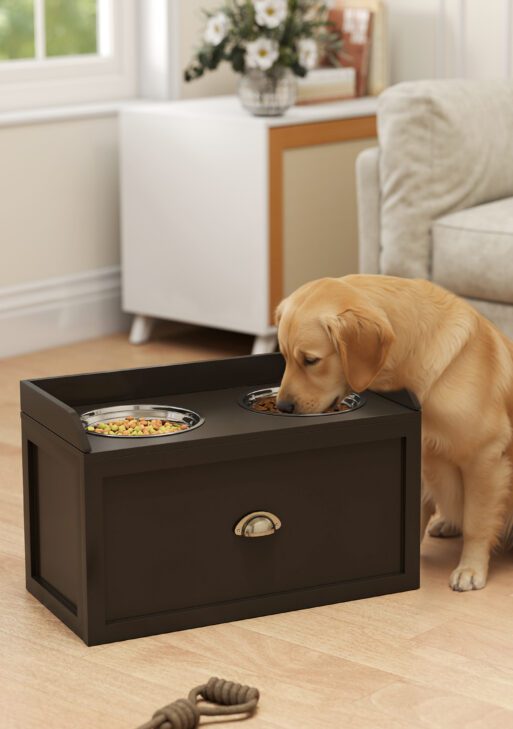 Pet Feeding Station Pet Dish Bowl Set with Storage, 2 Elevated Dog Bowls for Large Sized Dogs, Coffee