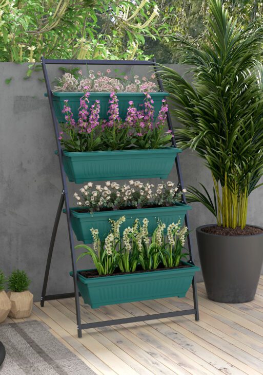 4-Tier Vertical Raised Garden Planter with 4 Boxes, Outdoor Plant Stand Grow Container for Vegetable & Flowers, Green