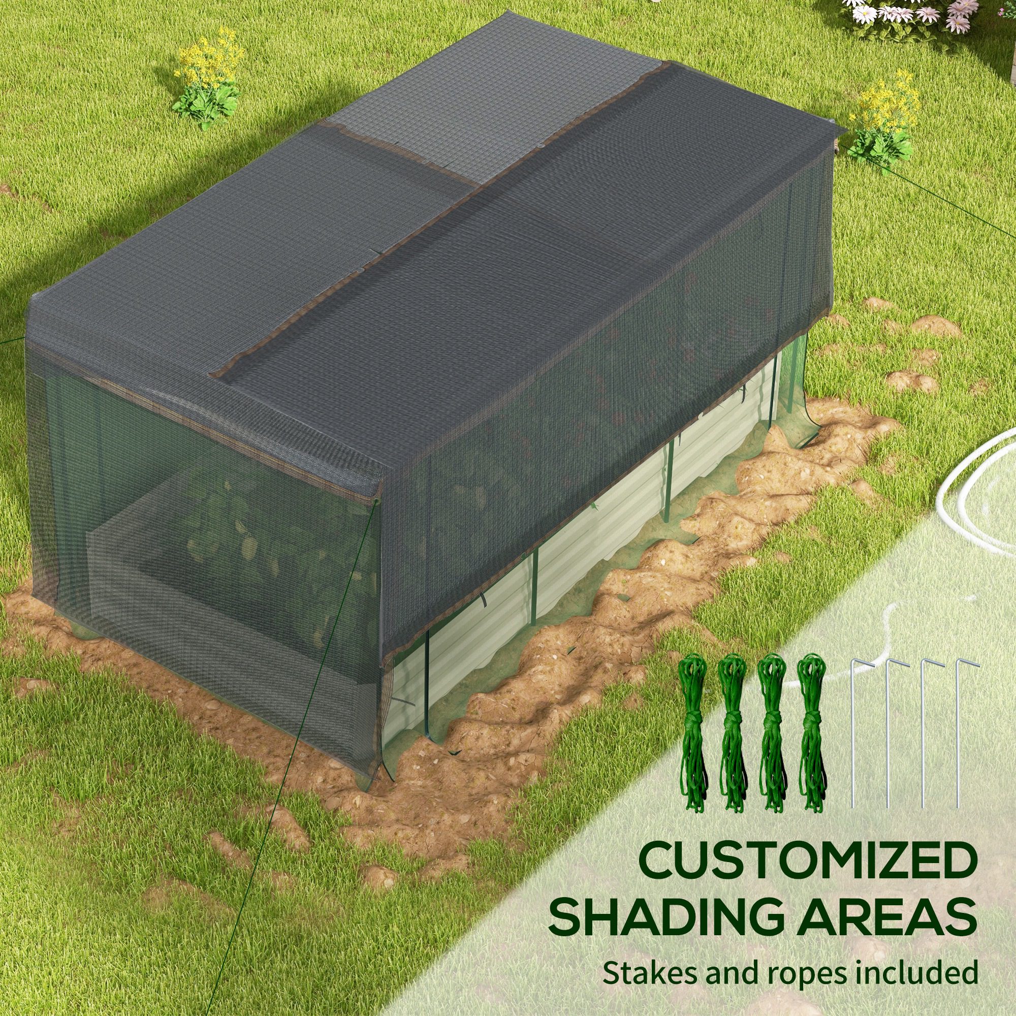 Galvanized Steel Planter Box with Crop Cage and Shade Cloth, Raised Garden Bed for Flowers, Veggies and Herbs, Beige - Image 3