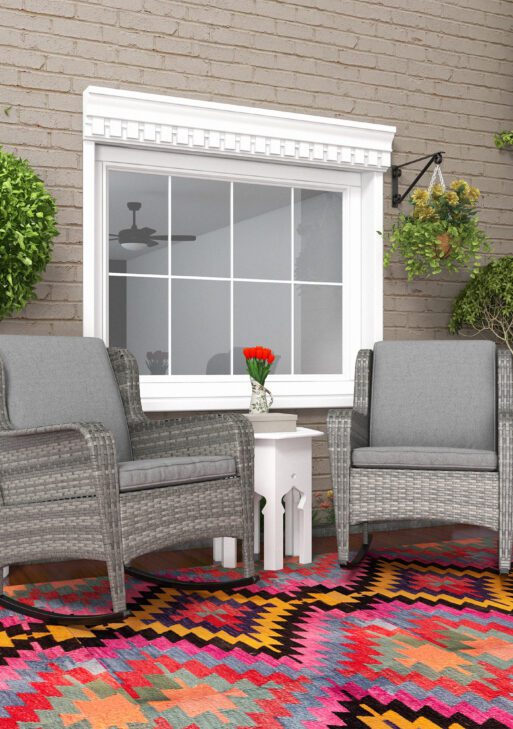 2 Piece Outdoor Wicker Rocking Chairs, Rattan Rockers with Cushions, Steel Frame for Patio, Garden, Backyard, Gray