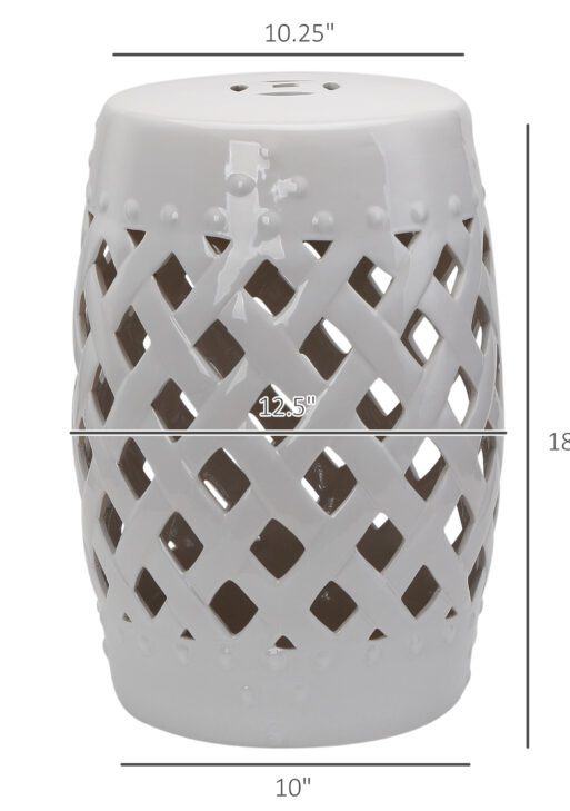 13" x 18" Ceramic Garden Stool with Woven Lattice Design & Glazed Strong Materials Decorative Outdoor Stool, White