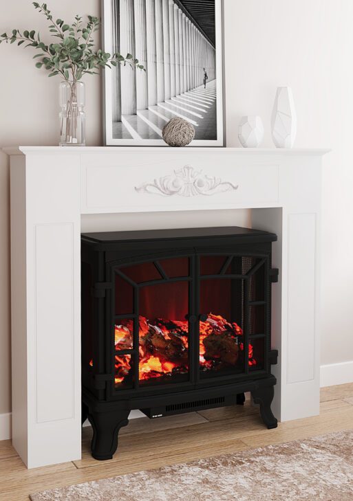 Modern Fireplace Mantel, Freestanding Fireplace Surround with Leg for Electric Fireplaces, 44.7" W x 40" H, White