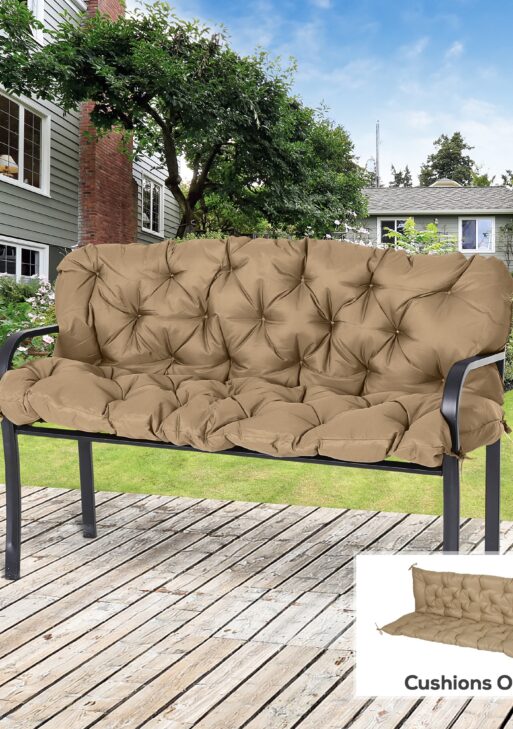 59" x 38" Tufted Bench Cushion for Outdoor Furniture, 3-Seater Replacement for Swing Chair, Patio Sofa/Couch, Khaki