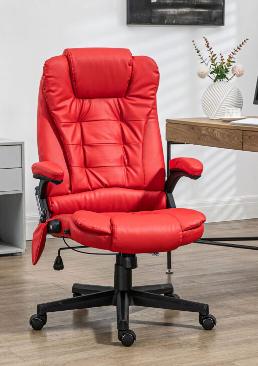 Massage Office Chair, Heated Reclining Computer Chair with 6 Vibration Points, Armrest and Remote, Red