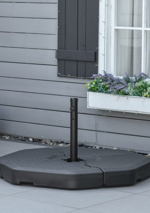 4 PC Patio Umbrella Base, Outdoor Hexagon Stand Cantilever Offset Umbrella Weights with Easy-Fill Spouts, 229 lb. Capacity Water or 275lb Capacity Sand, Black