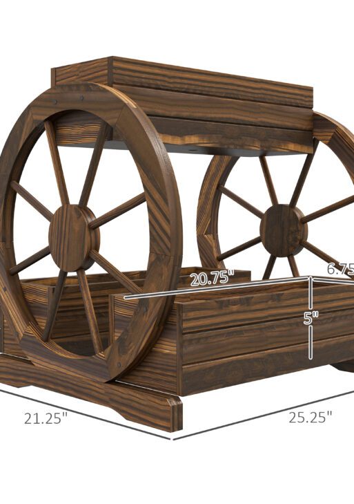 Wooden Wagon Planter Box, 3-Tier Raised Garden Bed, for Vegetables Flowers Herbs, 25" x 21" x 24"