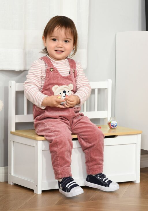 2-in-1 Kids Wooden Toy Organizer Chest Storage Box with Seat Bench Cabinet Chunk Cube with Safety Pneumatic Rod White