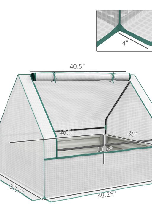 Raised Garden Bed, Outdoor Metal Planter Box with Mini Greenhouse, White and Silver