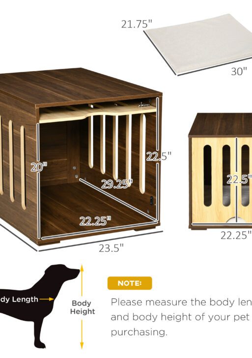 Furniture Style Dog Crate End Table with Removable Door Panel, Dog Crate Bed with Foam Cushion, Safety Lock, Indoor Use, for Small & Medium Dogs, Brown