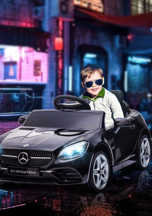 Mercedes SLC 300 Licensed Kids Electric Car with Remote Control, 12V Battery Powered Kids Ride on Car with Music, Lights, Suspension for 3-6 Years Old, Black