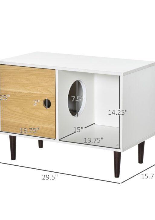 Wooden Cat House with Soft Cushion, Decorative Kitten Condo Side Table, Elevated Pet House with Storage Space