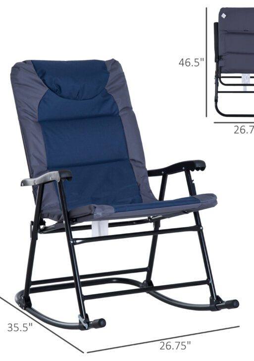 2 Piece Outdoor Patio Furniture Set with 2 Folding Padded Rocking Chairs, Bistro Style for Porch, Camping, Balcony, Navy Blue