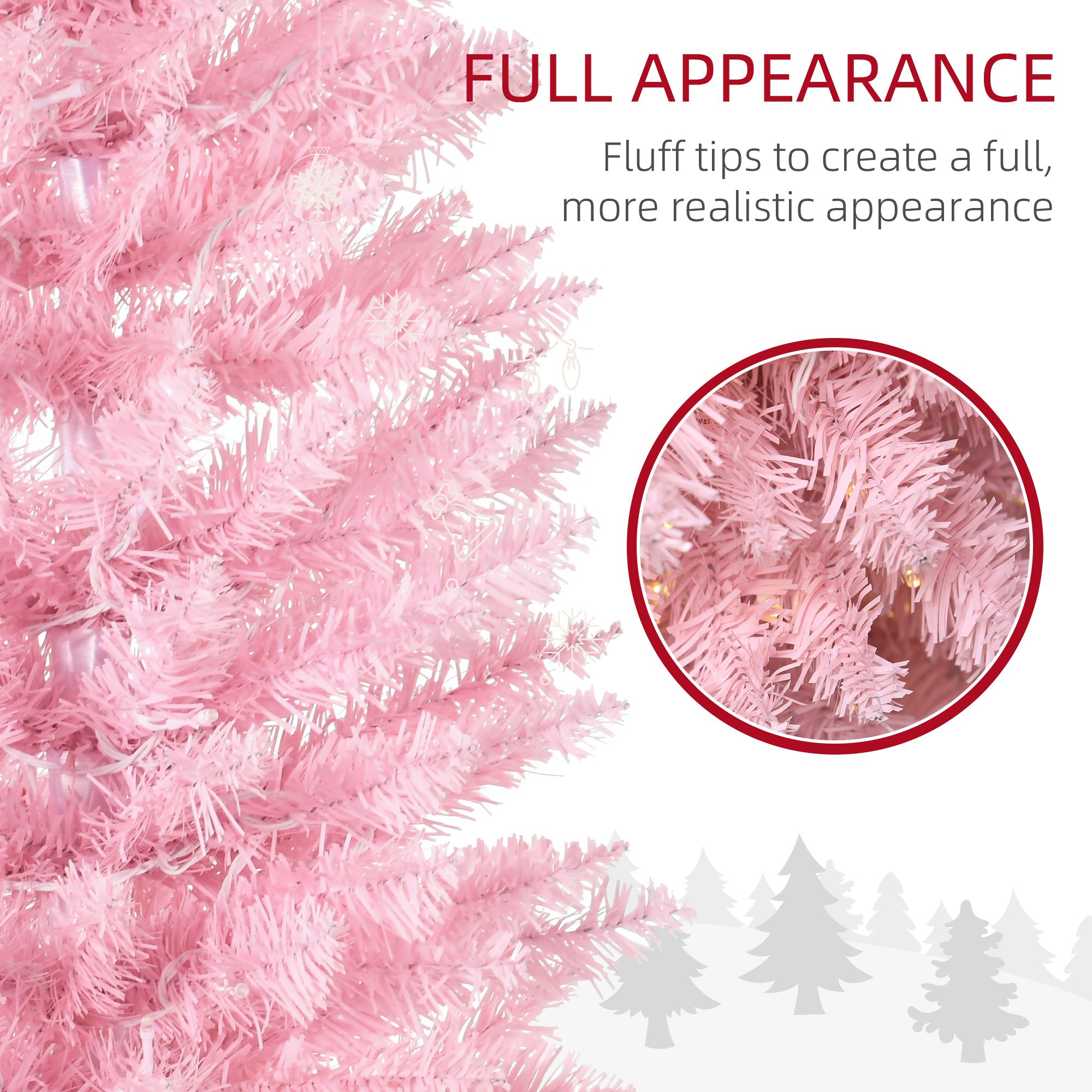 5ft Pencil Christmas Tree, Slim Artificial Christmas Tree with Realistic Branches and Warm White LED Lights, Pink - Image 4