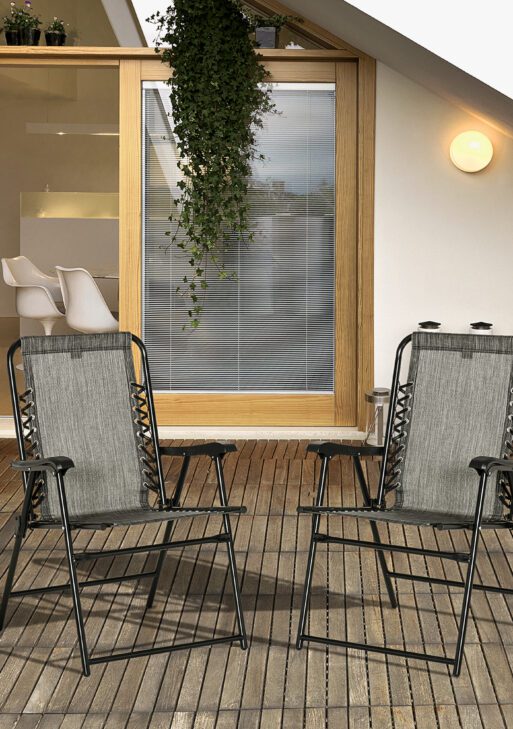 2 Pieces Outdoor Folding Chair Set, Portable Capimg Chairs with Armrest for Patio, Pool, Beach, Gray