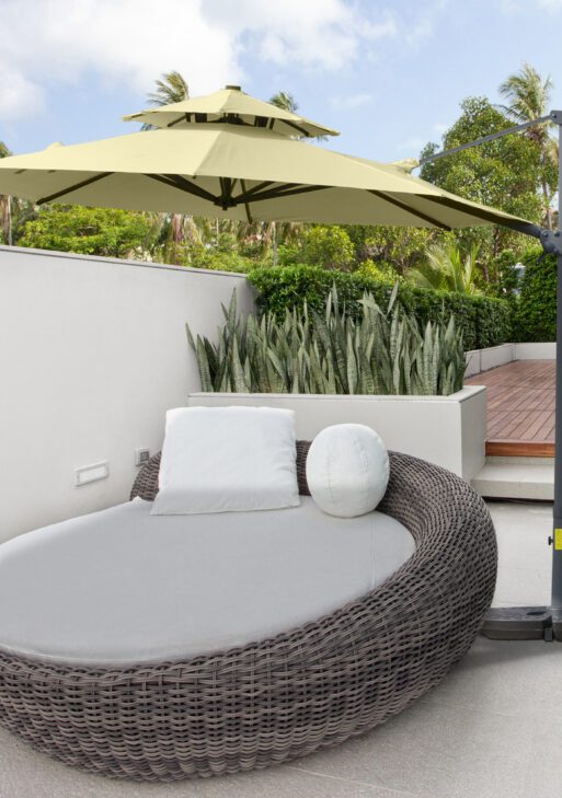 11ft Cantilever Patio Umbrella with Base, Double Top Hanging Aluminum Offset Umbrella with 360° Rotation, Easy Tilt, 8 Ribs, Crank, Cross Base for Backyard, Beige