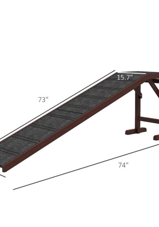 Dog Ramp for Bed, Pet Ramp for Dogs with Non-Slip Carpet and Top Platform, 74" x 16" x 25", Brown