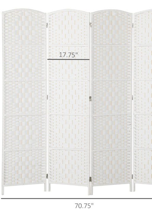 Room Divider, 4 Panel Folding Privacy Screen, 6FT Tall Portable Weave Partition Wall Divider for Bedroom, White