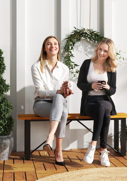 Outdoor Bench, 2-Person Backless Garden Bench, Acacia Wood Patio Bench Loveseat with Slatted Seat for Porch, Park, Teak