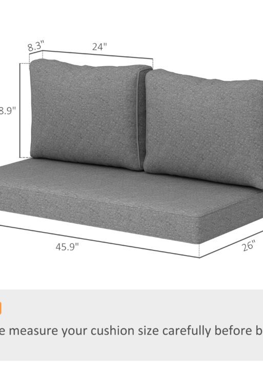 2 Seat Patio Furniture Cushions, 46x26x5 in, Thick Outdoor Loveseat Cushion Set with Removable Cover, Fade-Resistant Replacement Cushions for Outdoor Furniture, Couch, Bench, Swing, Gray